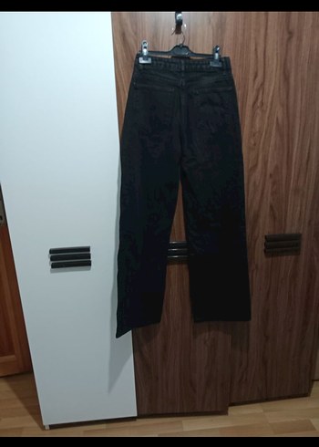 Kadın Siyah Bol paça Kot Pantolon - Görsel 2