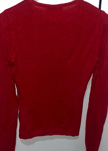 Kırmızı V Yaka Düğmeli Kadın Hırka - Görsel 4