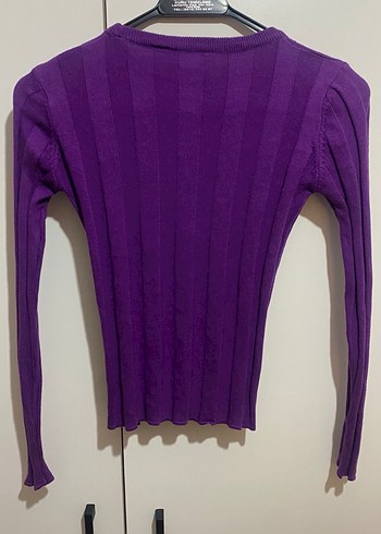 Mor Kadın Triko Kazak, Bisiklet Yaka, İnce Fit - Görsel 3