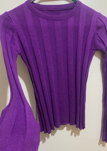 Mor Kadın Triko Kazak, Bisiklet Yaka, İnce Fit - Görsel 2