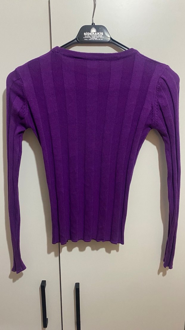 Mor Kadın Triko Kazak, Bisiklet Yaka, İnce Fit - Görsel 3