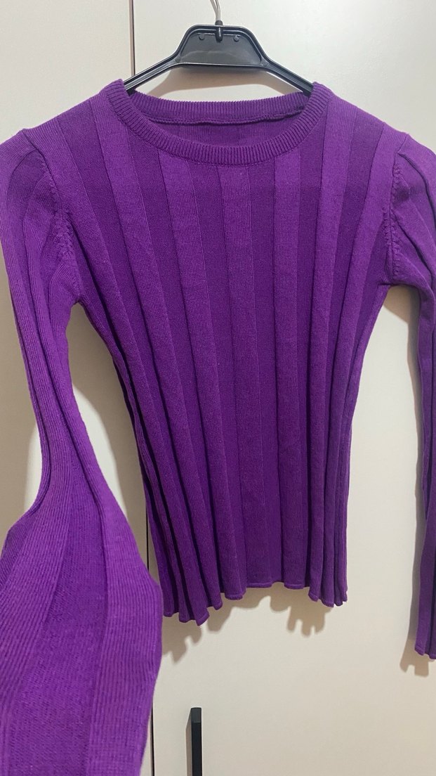 Mor Kadın Triko Kazak, Bisiklet Yaka, İnce Fit - Görsel 2