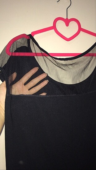 Zara Xlarge siyah yaka kısmı tül detaylı tişört bluz