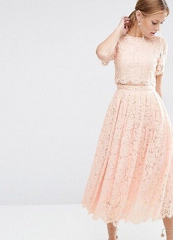 Asos Pembe Dantelli elbise