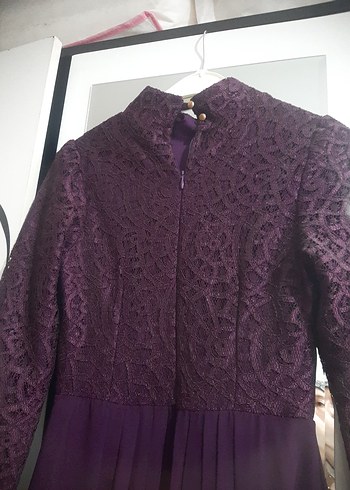 Uzun Mor Drapeli Kadın Abiye Elbise - Görsel 5