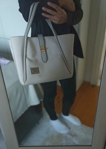 Minimalist Gri Beyaz Deri Kadın Çanta - Görsel 3