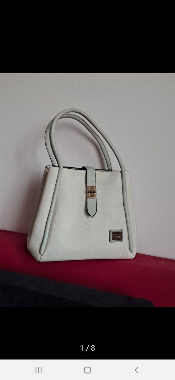 Minimalist Gri Beyaz Deri Kadın Çanta - Görsel 2