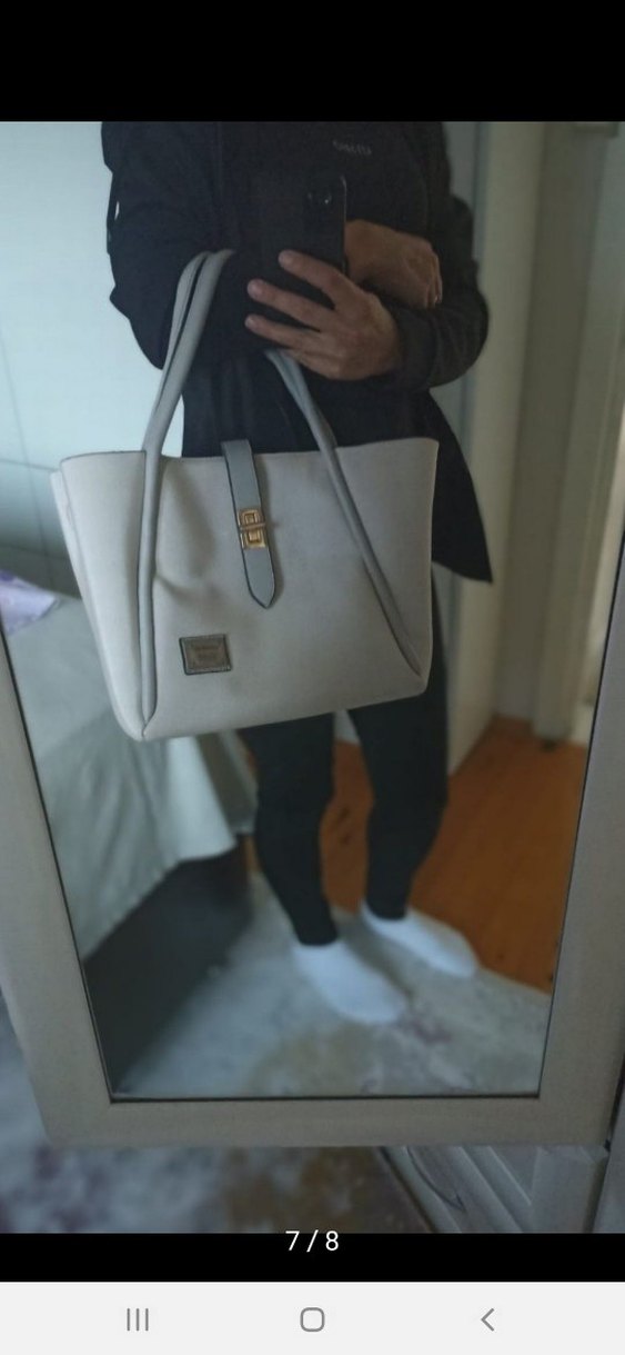 Minimalist Gri Beyaz Deri Kadın Çanta - Görsel 3