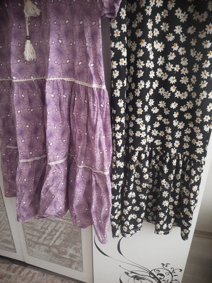 Mor Bağcıklı Bohem Uzun Elbise - Görsel 3