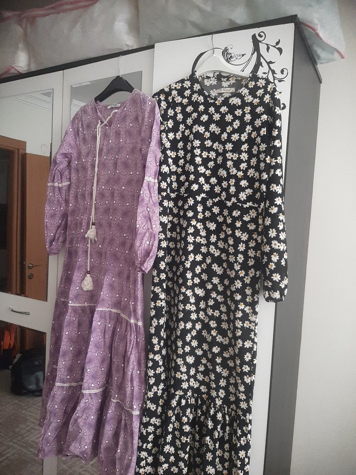 Mor Bağcıklı Bohem Uzun Elbise - Görsel 4