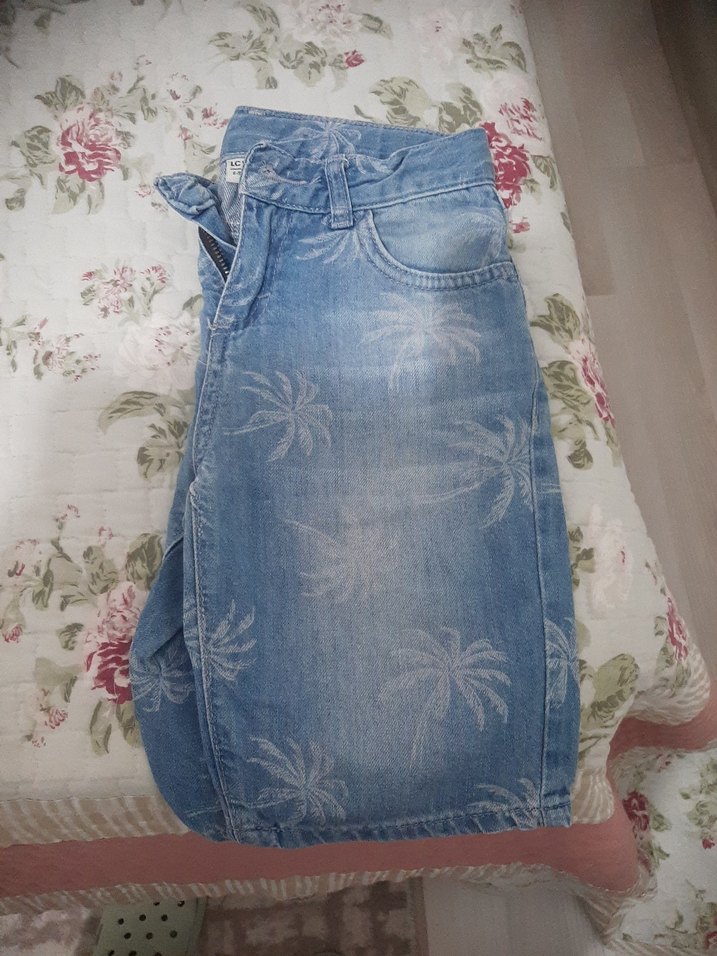 Erkek Mavi Batik Desen Denim Şort - Görsel 2