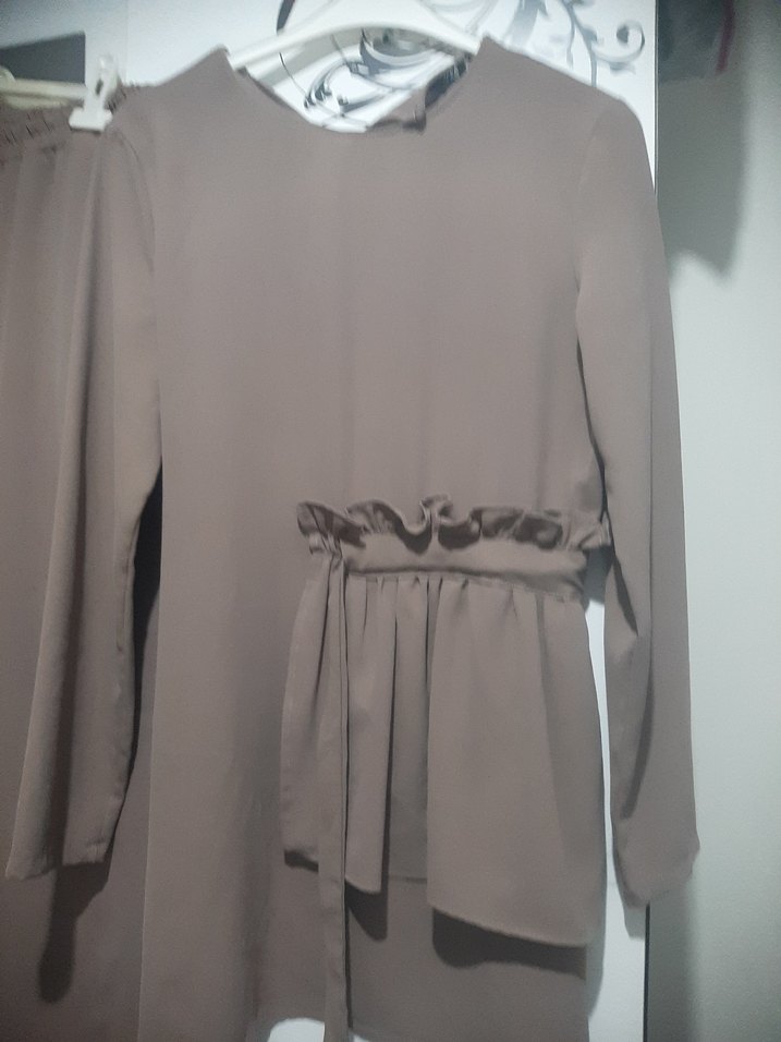 Bej Kadın Bol Kesim Uzun Kollu Takım - Görsel 2