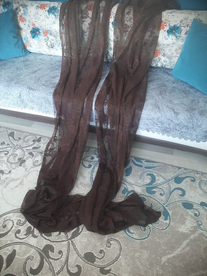 Kahverengi Bohem Bağlama Desenli Tül Perde - Görsel 2