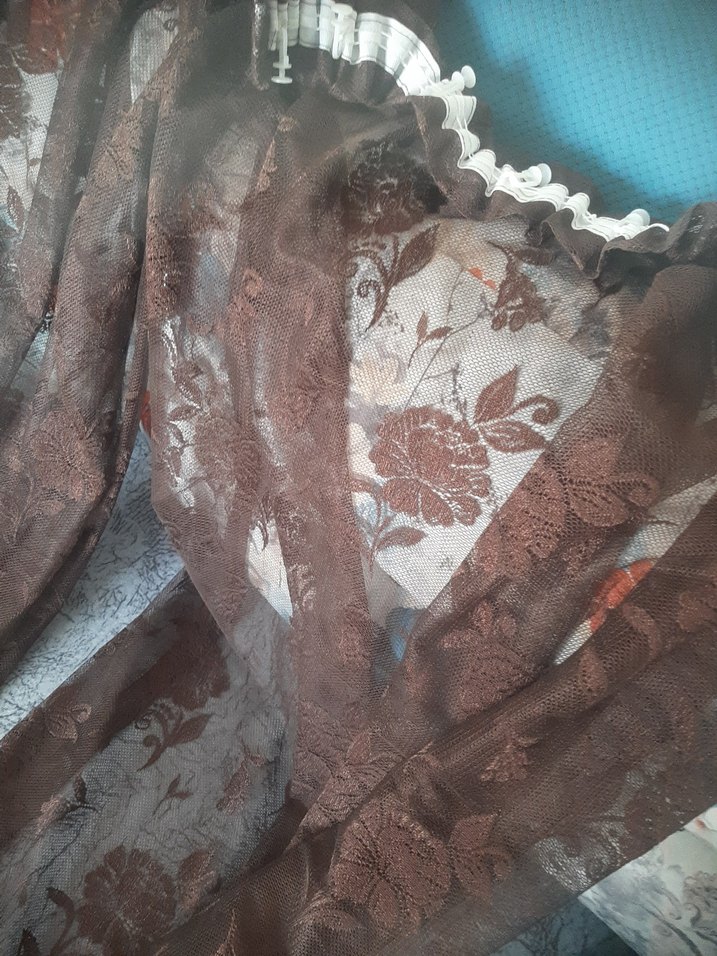 Kahverengi Bohem Bağlama Desenli Tül Perde - Görsel 4