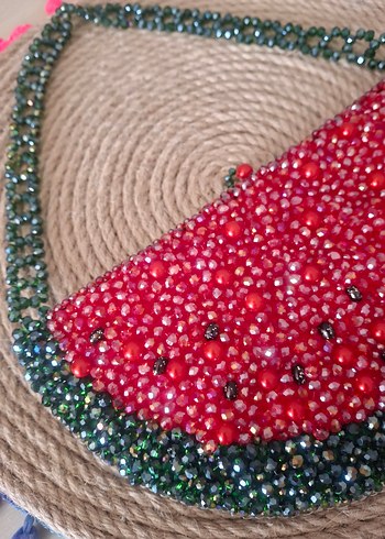 Boncuk İşlemeli Bohem Kadın Karpuz Çanta - Görsel 5