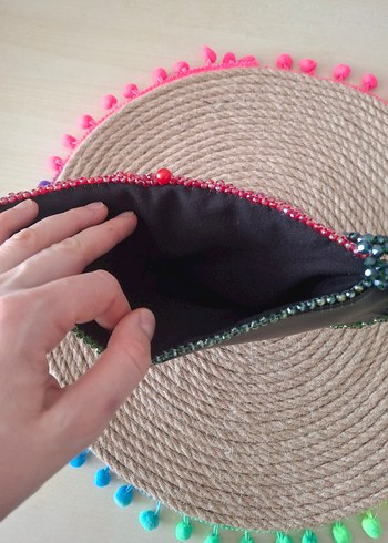 Boncuk İşlemeli Bohem Kadın Karpuz Çanta - Görsel 4