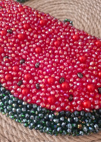 Boncuk İşlemeli Bohem Kadın Karpuz Çanta - Görsel 6