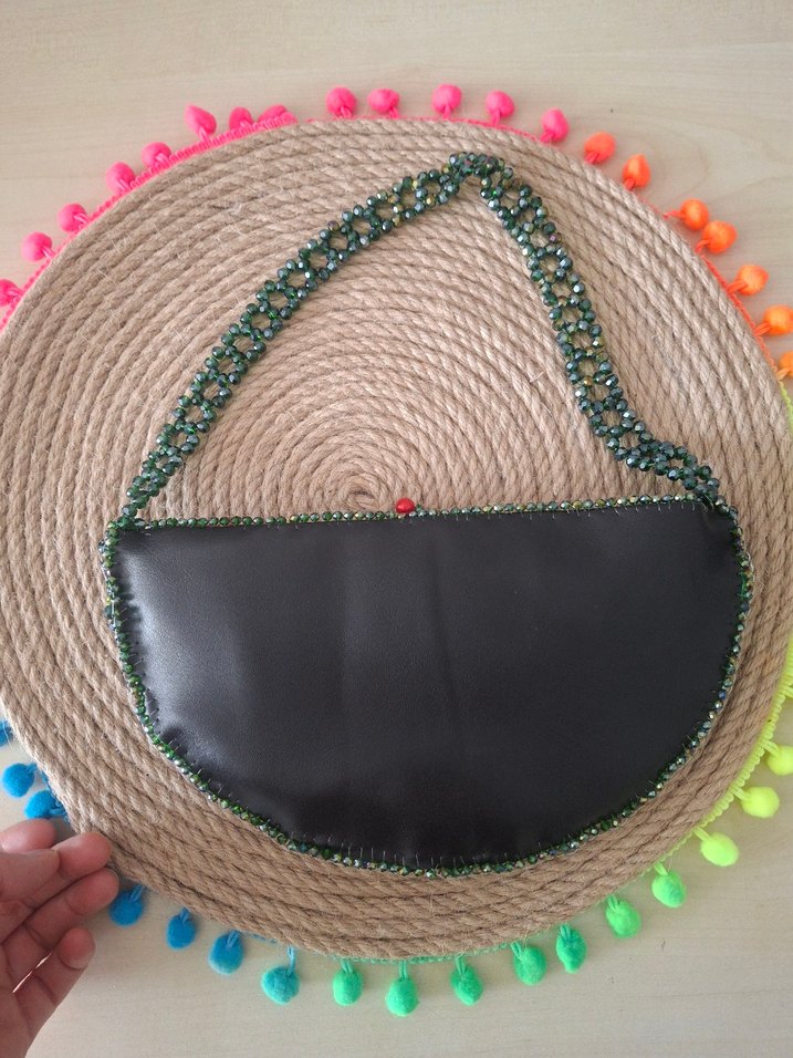 Boncuk İşlemeli Bohem Kadın Karpuz Çanta - Görsel 2