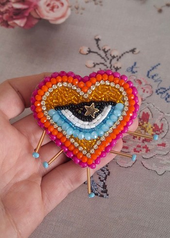 Renkli Boncuklu Nakışlı Bohem Broş - Görsel 2