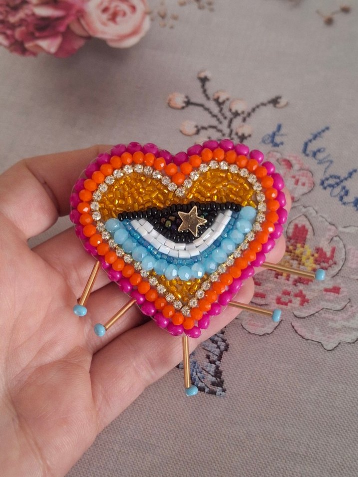 Renkli Boncuklu Nakışlı Bohem Broş - Görsel 2