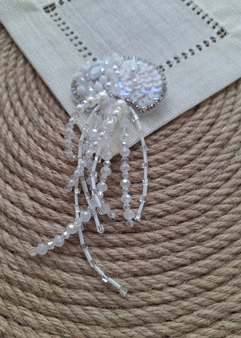 Boncuk İşlemeli Beyaz deniz anası sunum peçetesi - Görsel 2