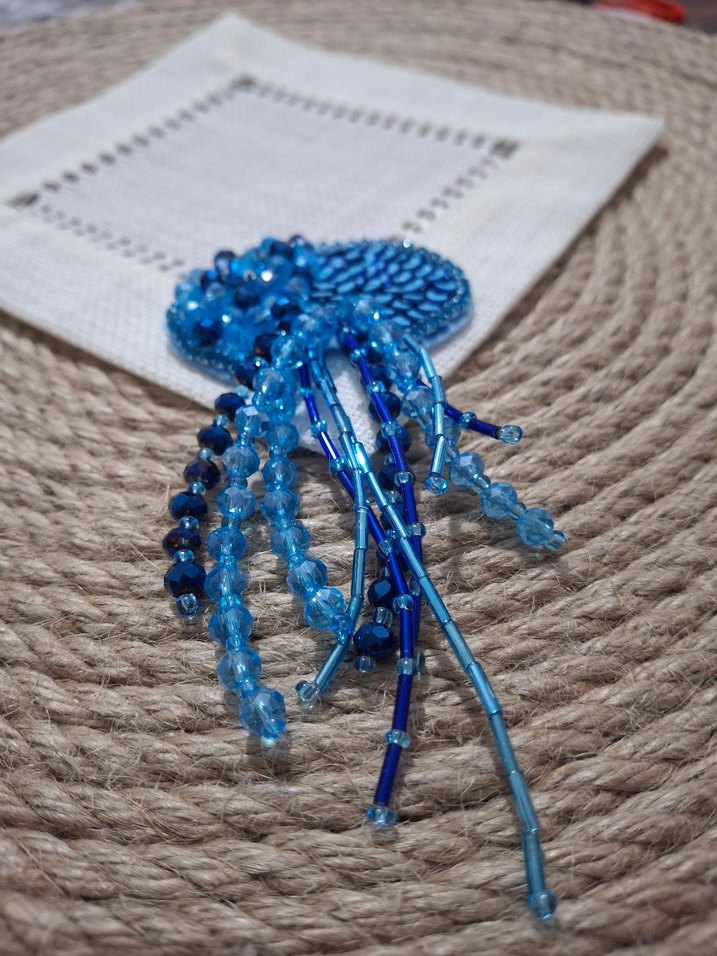 Mavi Payetli El Yapımı deniz analı kahve sunum peçetesi - Görsel 2