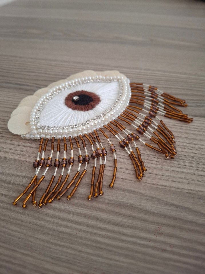 Boncuk İşlemeli saçaklı aplike - Görsel 5