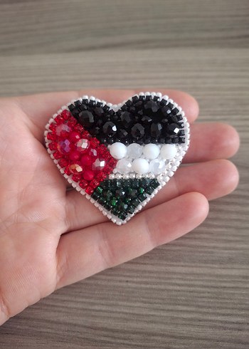 Boncuk İşlemeli Renkli Kalp Broş filistin bayragı - Görsel 2