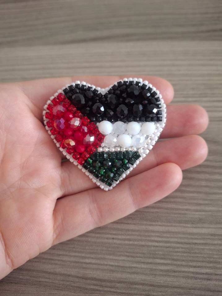 Boncuk İşlemeli Renkli Kalp Broş filistin bayragı - Görsel 2