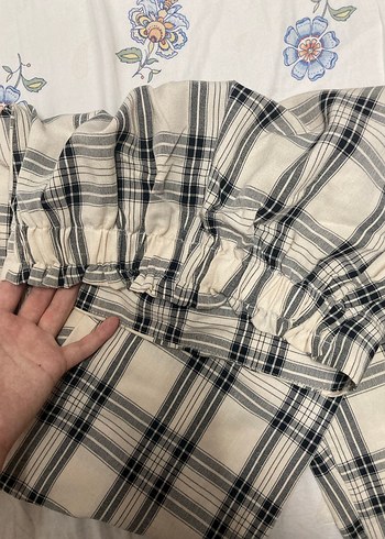 Beyaz Gri Kareli Kadın Pantolon - Görsel 4