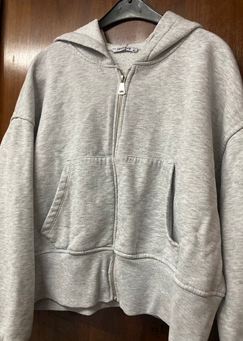 Gri Fermuarlı Kadın Sweatshirt - Görsel 4