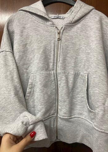 Gri Fermuarlı Kadın Sweatshirt - Görsel 3