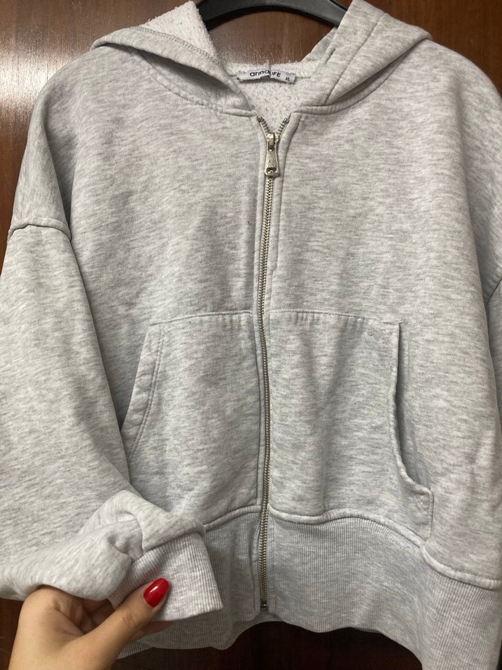 Gri Fermuarlı Kadın Sweatshirt - Görsel 3