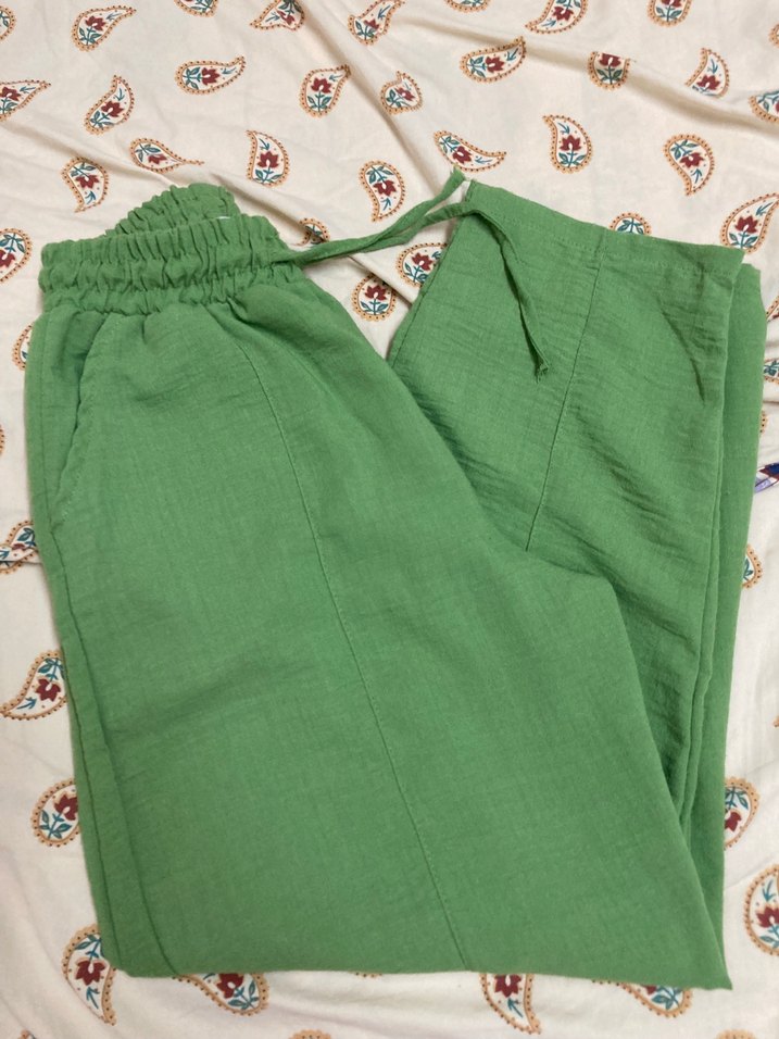 Yeşil Pamuklu Rahat Kesim Kadın Pantolon - Görsel 3