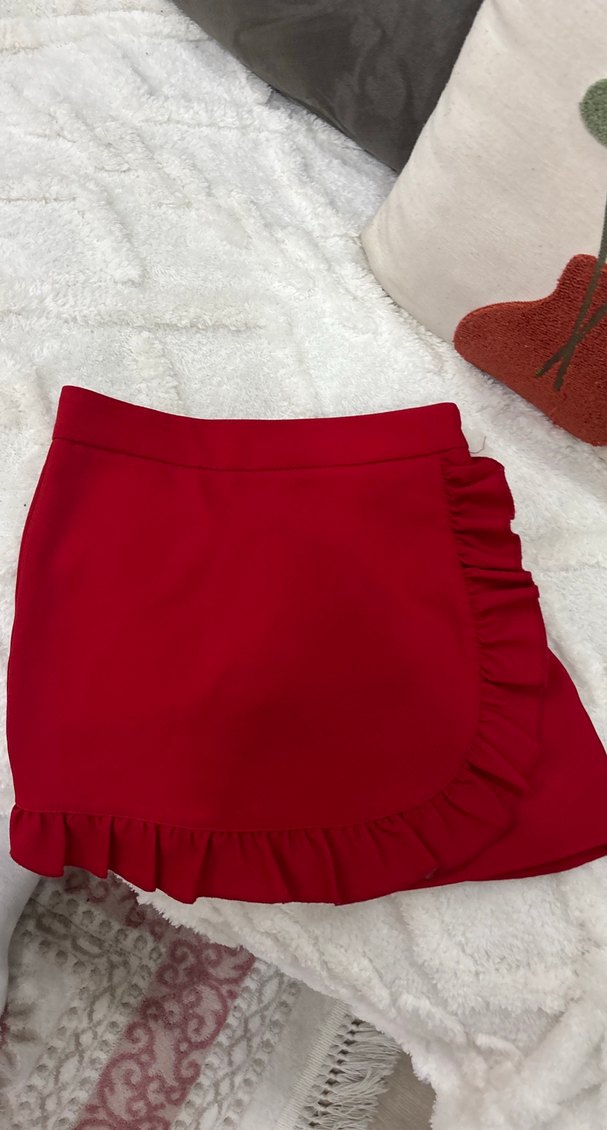 Kırmızı Fırfırlı Mini Etek - Görsel 2