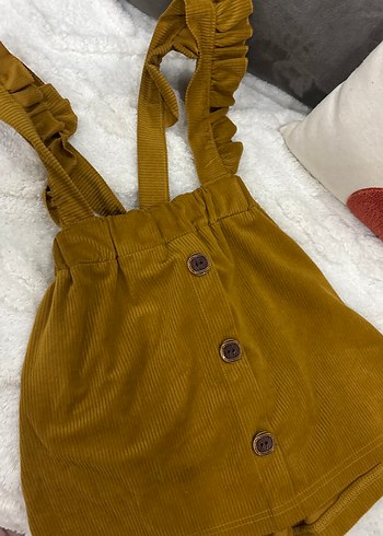 Kızlar İçin Düğmeli Kahverengi Süet Salopet - Görsel 2