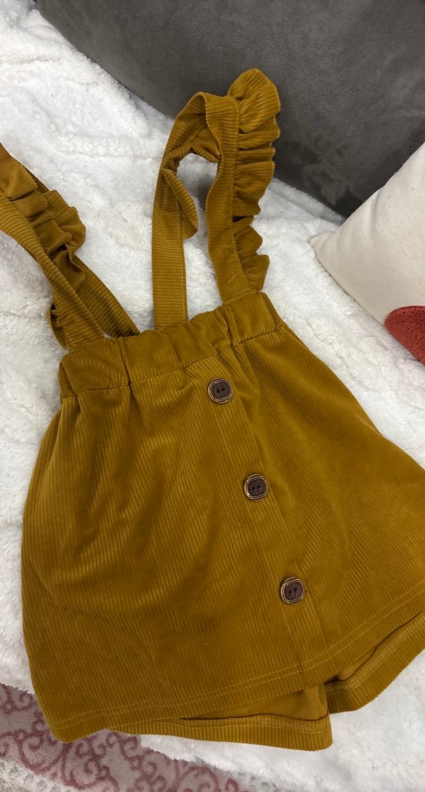 Kızlar İçin Düğmeli Kahverengi Süet Salopet - Görsel 2