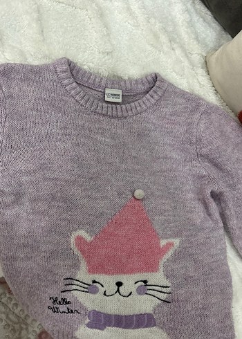 Kız Çocuk Mor Nakışlı Triko Kazak - Görsel 2