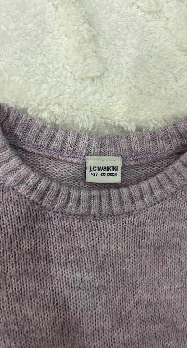 Kız Çocuk Mor Nakışlı Triko Kazak - Görsel 3