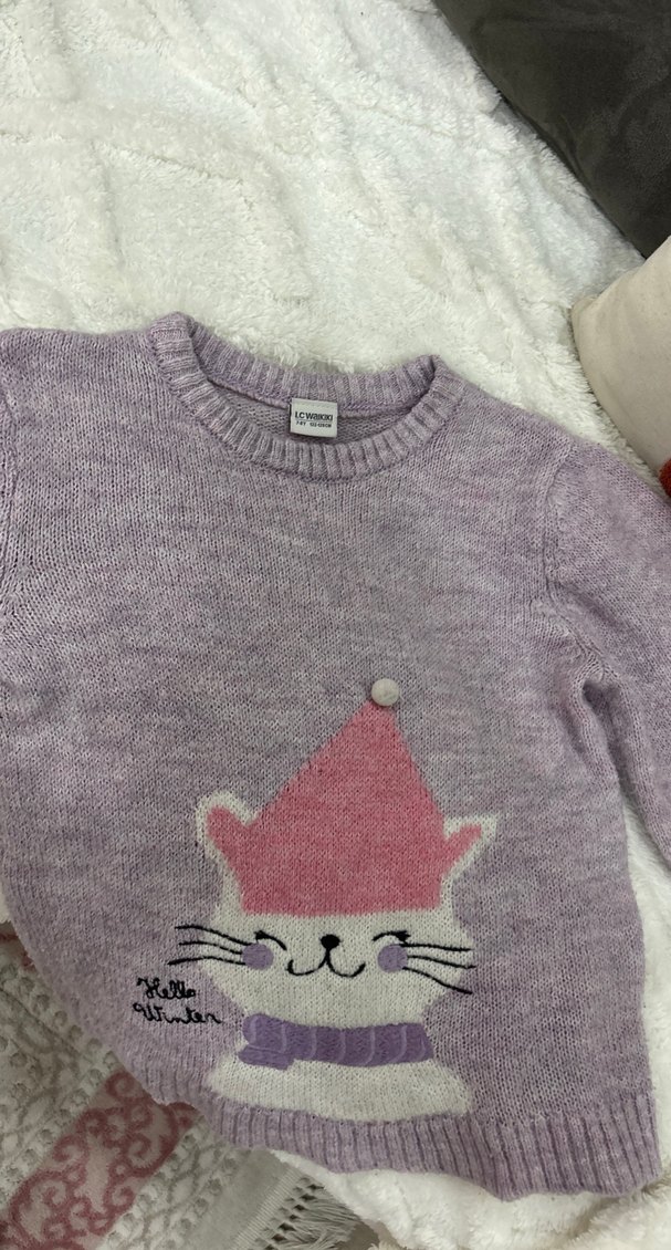 Kız Çocuk Mor Nakışlı Triko Kazak - Görsel 2