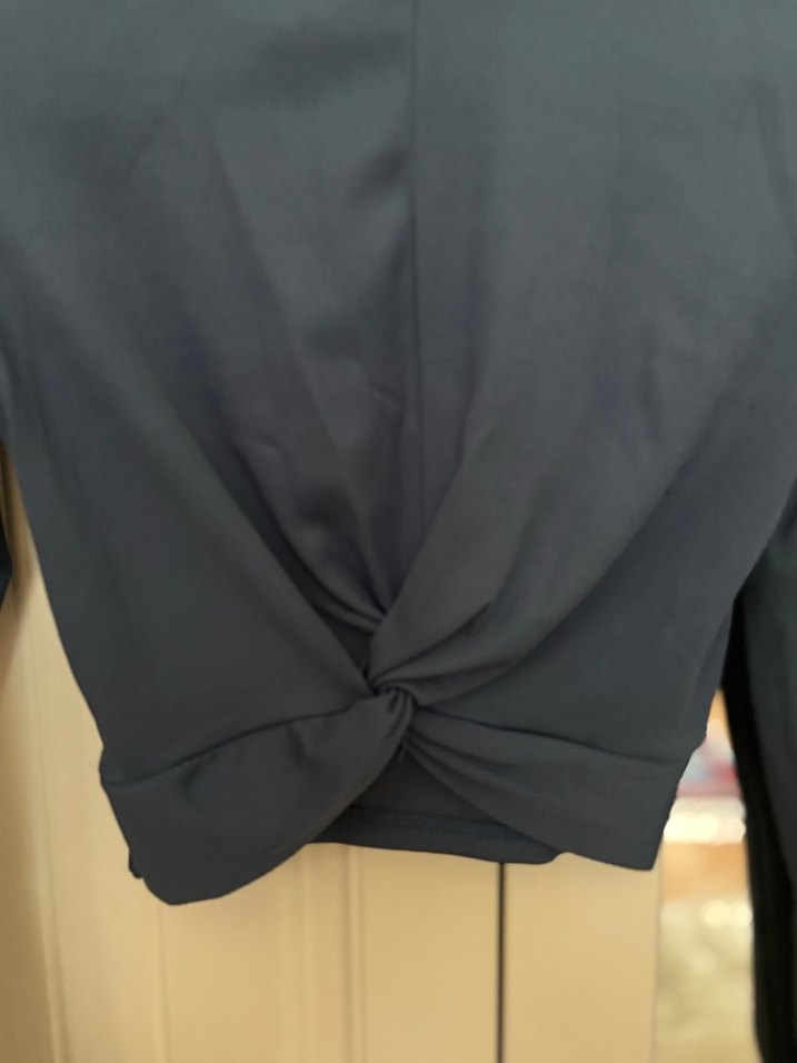 Drapeli Mavi Uzun Kollu Kadın Bluz - Görsel 2