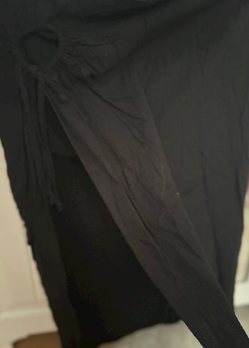 Drapeli Siyah Uzun Keten Etek - Görsel 3