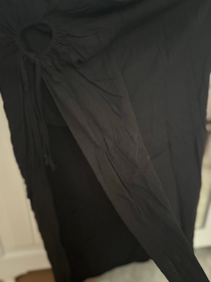 Drapeli Siyah Uzun Keten Etek - Görsel 3