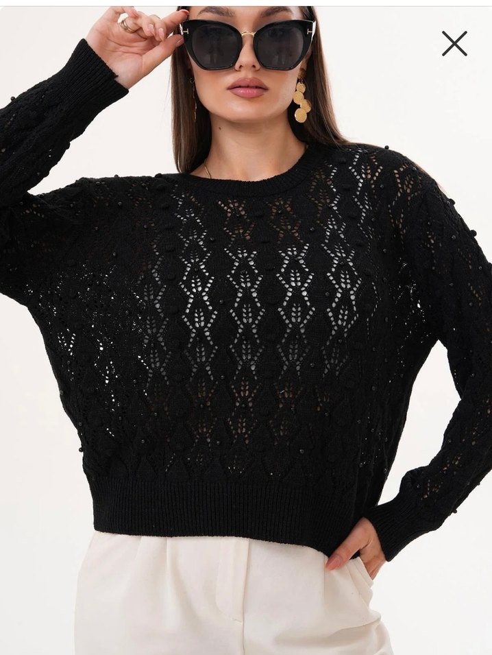 İncili siyah kazak - Görsel 2