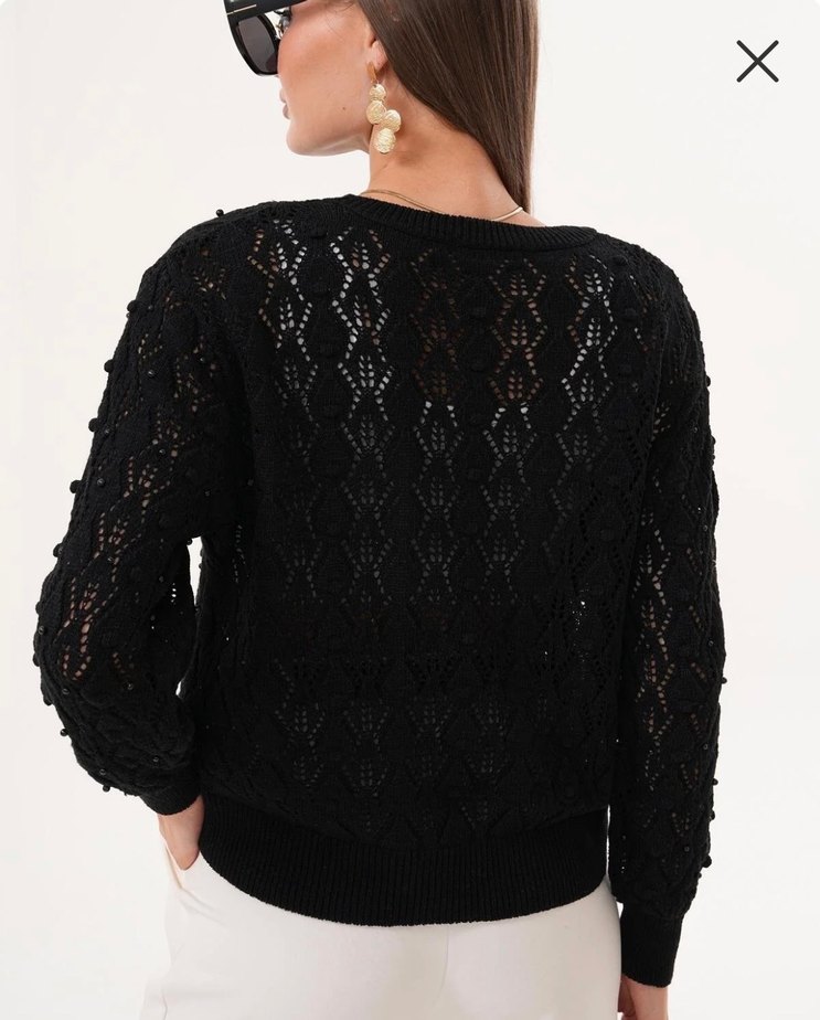 İncili siyah kazak - Görsel 3