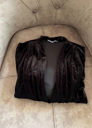 Alttan çıtçıtlı kadife siyah bluz - Görsel 5