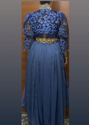 Uzun Kollu V Yaka Mavi Drape Boşnak Şalvar - Görsel 2