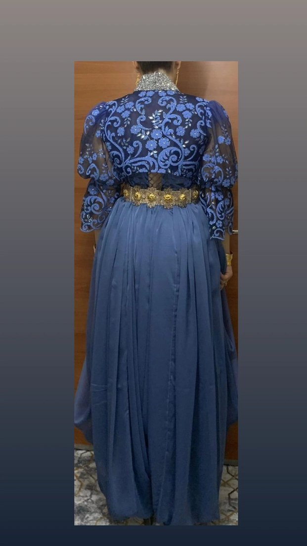 Uzun Kollu V Yaka Mavi Drape Boşnak Şalvar - Görsel 2