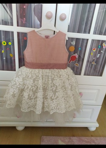 Kız Çocuk Pembe Dantel İşlemeli Elbise