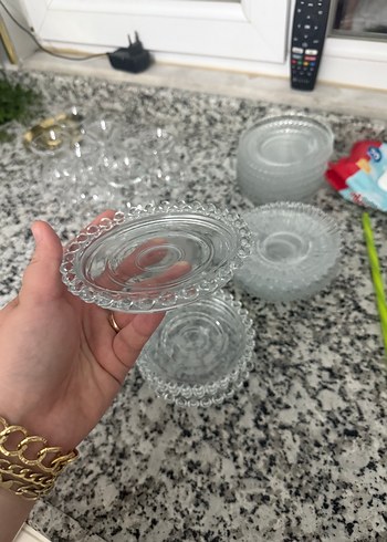 Lav Nakışlı Vintage Cam Tabak